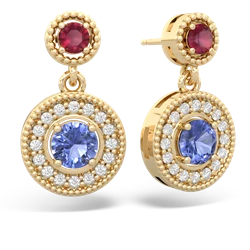 Ruby Halo Dangle 14K Yellow Gold earrings E5319