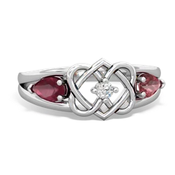 Ruby Hearts Intertwined 14K White Gold ring R5880