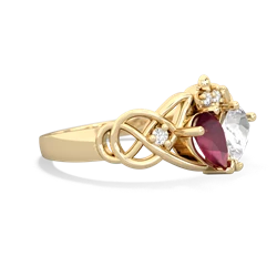Ruby 'One Heart' Celtic Knot Claddagh 14K Yellow Gold ring R5322