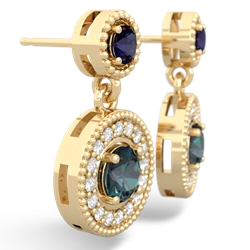 Sapphire Halo Dangle 14K Yellow Gold earrings E5319