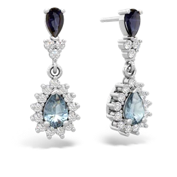 Sapphire Halo Pear Dangle 14K White Gold earrings E1882