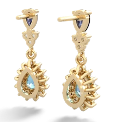 Sapphire Halo Pear Dangle 14K Yellow Gold earrings E1882