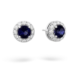 Sapphire Diamond Halo 14K White Gold earrings E5370