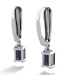 Sapphire 6X4mm Emerald-Cut Lever Back 14K White Gold earrings E2855