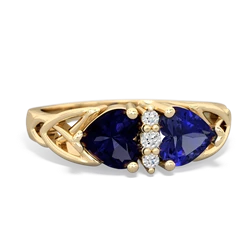 Sapphire Celtic Knot Double Heart 14K Yellow Gold ring R5040