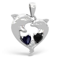 Sapphire Dolphin Heart 14K White Gold pendant P5820