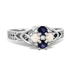 Sapphire Celtic Knot Cluster Engagement 14K White Gold ring R26443RD