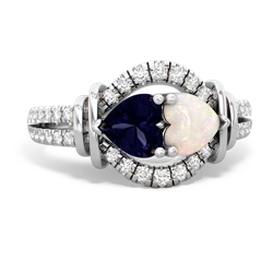 Sapphire Art-Deco Keepsake 14K White Gold ring R5630