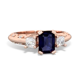 Sapphire Art Deco Diamond 7X5 Emerald-Cut Engagement 14K Rose Gold ring R20017EM