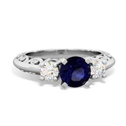 Sapphire Art Deco Diamond 6Mm Round Engagment 14K White Gold ring R2003