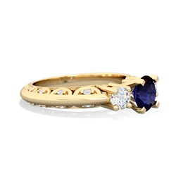 Sapphire Art Deco Diamond 6Mm Round Engagment 14K Yellow Gold ring R2003