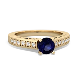Sapphire Art Deco Engagement 5Mm Round 14K Yellow Gold ring R26355RD