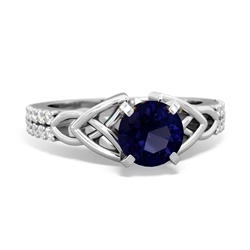 Sapphire Celtic Knot 6Mm Round Engagement 14K White Gold ring R26446RD