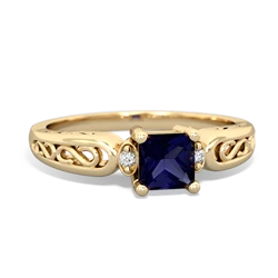 Sapphire Filligree Scroll Square 14K Yellow Gold ring R2430