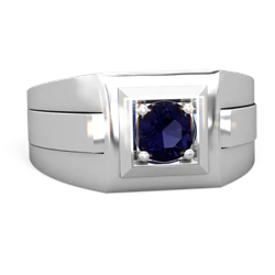 Sapphire Men's Squared Circle 14K White Gold ring R0480