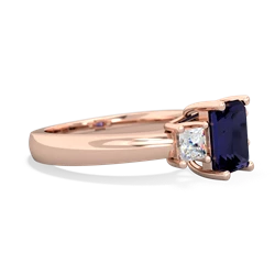 Sapphire Diamond Three Stone Emerald-Cut Trellis 14K Rose Gold ring R4021