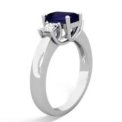Sapphire Diamond Three Stone Emerald-Cut Trellis 14K White Gold ring R4021