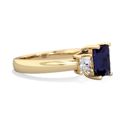 Sapphire Diamond Three Stone Emerald-Cut Trellis 14K Yellow Gold ring R4021