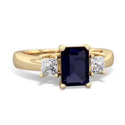 Sapphire Diamond Three Stone Emerald-Cut Trellis 14K Yellow Gold ring R4021