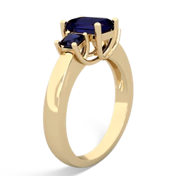 Blue Topaz Three Stone Emerald-Cut Trellis 14K Yellow Gold ring R4021