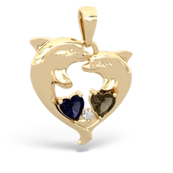 Sapphire Dolphin Heart 14K Yellow Gold pendant P5820