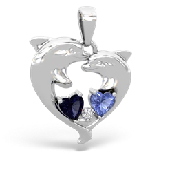 Sapphire Dolphin Heart 14K White Gold pendant P5820