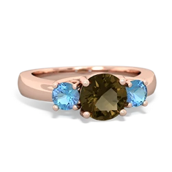 Smoky Quartz Three Stone Round Trellis 14K Rose Gold ring R4018