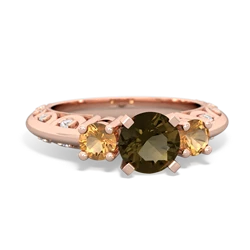 Smoky Quartz Art Deco Eternal Embrace Engagement 14K Rose Gold ring C2003