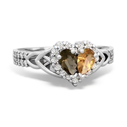 Smoky Quartz Celtic Knot Two Hearts As One 14K White Gold ring R2644HRT