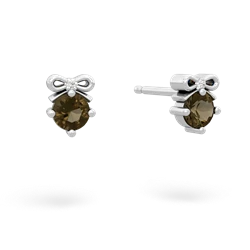 Smoky Quartz Diamond Bows 14K White Gold earrings E7002
