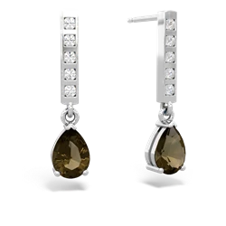 Smoky Quartz Art Deco Diamond Drop 14K White Gold earrings E5324