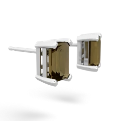 Smoky Quartz 7X5mm Emerald-Cut Stud 14K White Gold earrings E1856
