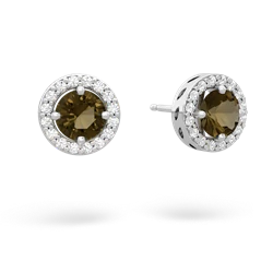 Smoky Quartz Halo 14K White Gold earrings E5320
