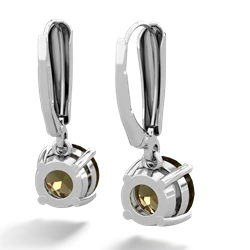 Smoky Quartz 8Mm Round Lever Back 14K White Gold earrings E2788