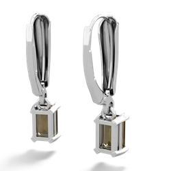 Smoky Quartz 6X4mm Emerald-Cut Lever Back 14K White Gold earrings E2855