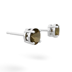 Smoky Quartz 5Mm Round Stud 14K White Gold earrings E1785