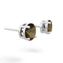 Smoky Quartz 6Mm Round Stud 14K White Gold earrings E1786