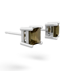 Smoky Quartz 5Mm Princess Cut Stud 14K White Gold earrings E1789