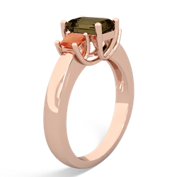 Smoky Quartz Three Stone Emerald-Cut Trellis 14K Rose Gold ring R4021