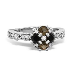 Smoky Quartz Sparkling Tiara Cluster 14K White Gold ring R26293RD