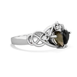 Smoky Quartz 'One Heart' Celtic Knot Claddagh 14K White Gold ring R5322