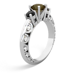 Smoky Quartz Art Deco Eternal Embrace Engagement 14K White Gold ring C2003