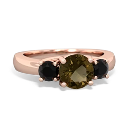 Smoky Quartz Three Stone Round Trellis 14K Rose Gold ring R4018