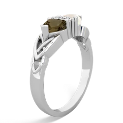 Smoky Quartz Celtic Knot Double Heart 14K White Gold ring R5040