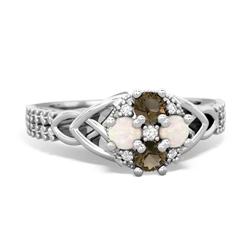 Smoky Quartz Celtic Knot Cluster Engagement 14K White Gold ring R26443RD