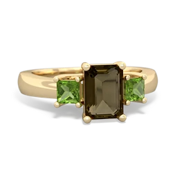 Smoky Quartz Three Stone Emerald-Cut Trellis 14K Yellow Gold ring R4021
