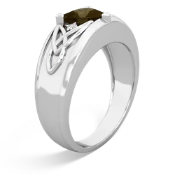 Smoky Quartz Celtic Trinity Knot Men's 14K White Gold ring R0440