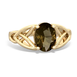 Smoky Quartz Celtic Trinity Knot 14K Yellow Gold ring R2389