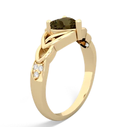 Smoky Quartz Claddagh Celtic Knot Diamond 14K Yellow Gold ring R5001