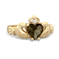 Smoky Quartz Claddagh Diamond Crown 14K Yellow Gold ring R2372